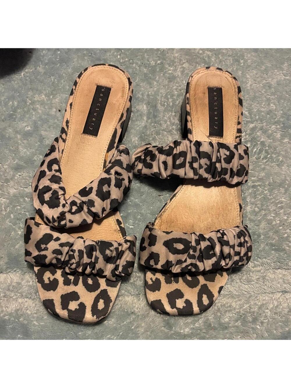 Sanctuary Rave Leather Sock Leopard Print Women's Sandals Block Heel Open Toe - Picture 1 of 6
